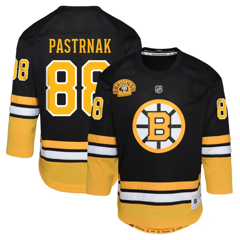 youth david pastrnak black boston bruins 100th anniversary replica player jersey