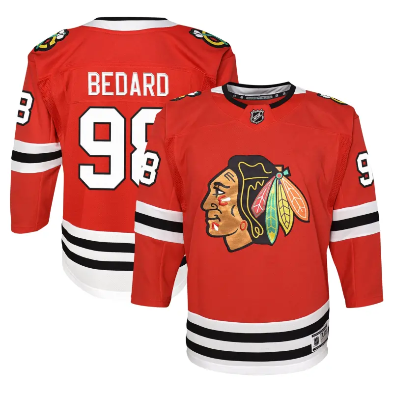 youth connor bedard red chicago blackhawks home premier player jersey