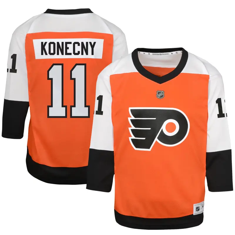 youth travis konecny burnt orange philadelphia flyers home replica player jersey